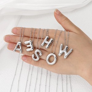 Pendant Necklace Copper Puffed Balloon Letter Smooth Mirror Polish Silver Color Fashion Hip Hop Jewelry For Women
