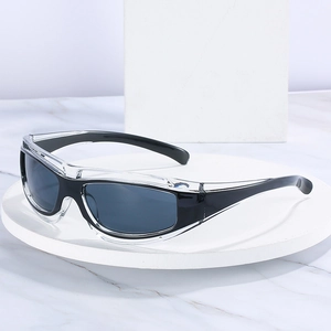 Wraparound PC frame sports sunglasses with dark grey lenses for cycling and outdoor sports
