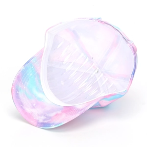 Close-up of internal lining and stitching of children's colorful tie-dye baseball cap