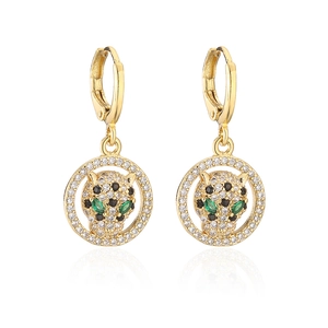 Exquisite gold-plated leopard head huggie hoop earrings with sparkling cubic zirconia