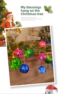 Detail of colorful faceted LED Christmas ball lights for holiday tree and window decoration