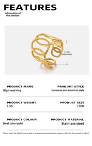 Detailed view of gold plated stainless steel hollow chain ring with adjustable band size