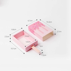 Detailed size dimensions for the pink popsicle shaped drawer style paper gift box