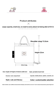 Detailed dimensions diagram of canvas tote bag showing height width and handle measurements
