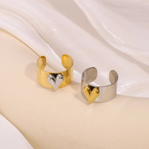 Heart Shaped Open Ring Stainless Steel Two Tone Gold Silver Adjustable Polished Fashion Jewelry Women Waterproof
