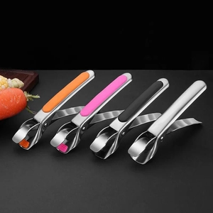 Macro view of stainless steel bowl clips with colorful non-slip silicone handles