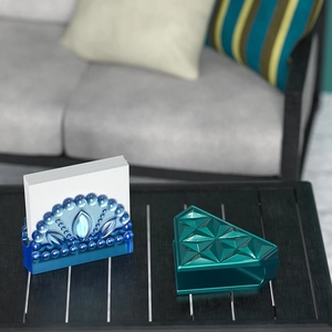 Supports de cartes en résine avec perles bleues et motifs géométriques en diamant