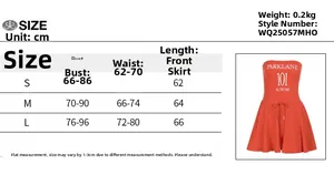 Tableau des tailles détaillé pour la robe bustier imprimée avec dimensions S, M et L