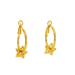 Gold-plated titanium steel star drop earrings with hammered texture on white background