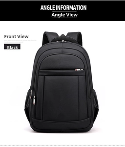 Front view of black business backpack with large capacity and red cross logo zipper detail