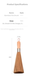 Detailed size specifications for 30cm traditional bamboo pot brush with hanging rope