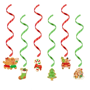 Décorations de Noël en spirale avec pendentifs bonhomme pain d'épice et sapins