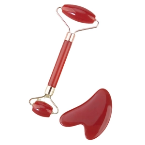 Dual-head resin face roller and heart-shaped gua sha tool set with golden frame