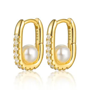 925 Sterling Silver Artificial Pearl Zircon Huggie Hoop Earrings French Retro Luxury Style For Women Elegant Accessories