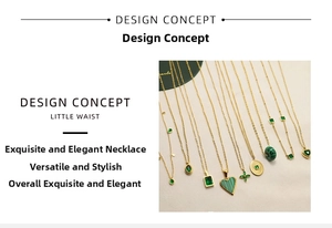 Macro detail of gold necklaces featuring emerald zircon pendants in heart and clover shapes