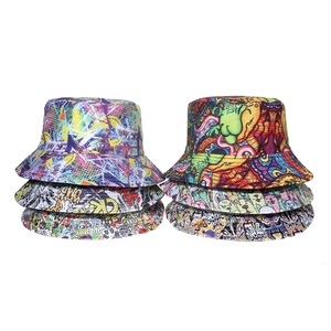 Printed Polyester Bucket Hat Sun Protection Foldable Summer Outdoor Streetwear Hip Hop Casual Fisherman Sun Hat Women