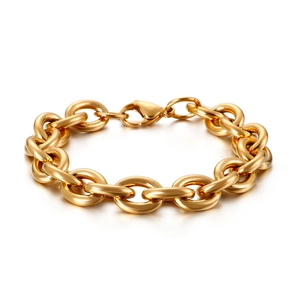 Minimalist gold stainless steel chain link bracelet with thick oval links and lobster clasp