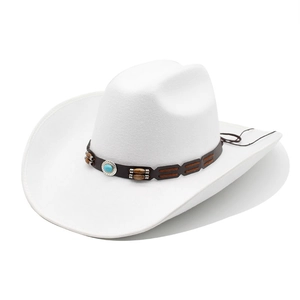 Classic white wool felt western cowboy hat with turquoise bead band and wide curved brim
