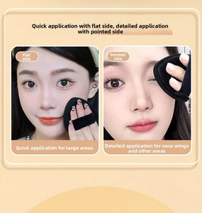 Dual-use triangular black powder puff for seamless face foundation and detailed makeup