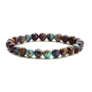 Natural purple and turquoise imperial stone beaded bracelet with marble texture beads