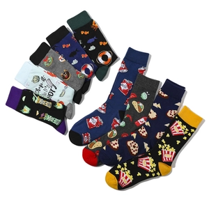 Detailed collection of creative cotton socks with beer, popcorn, and food patterns