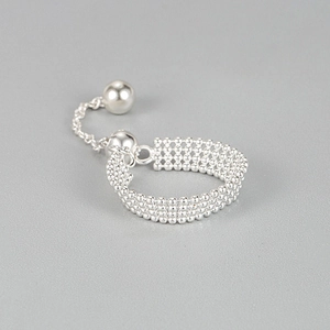 Adjustable S925 sterling silver four-layer beaded ring with ball charm tassel