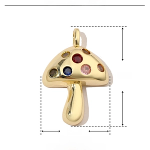 Detail view of 36mm mushroom pendant with colored zircon and copper parameter labels