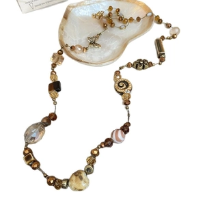 Retro butterfly and ceramic heart beaded necklace with crystals for women's sweaters