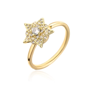 Detailed close-up of rotating 18K gold plated star ring with sparkling zircon stones