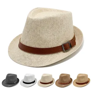 Classic straw fedora sun hat with leather belt buckle available in five stylish colors