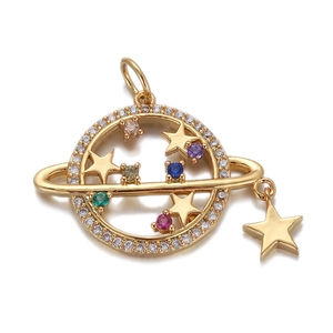 Minimalist gold plated planet necklace featuring colorful stones and star pendant
