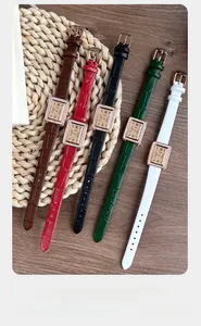 Orologi al quarzo da donna con quadranti rettangolari con diamanti e cinturini in pelle in 5 colori