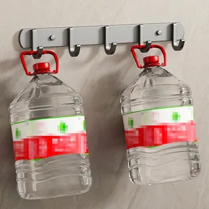 Wall-mounted space aluminum hook rack with 5 U-hooks showing heavy-duty weight capacity