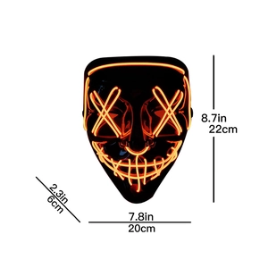 LED Halloween mask with orange light showing product dimensions 8.7x7.8x2.3 inches