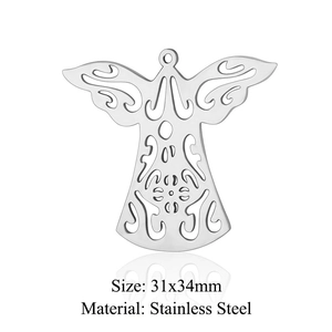 Macro shot of 31x34mm stainless steel angel cupid pendant with intricate hollow wings