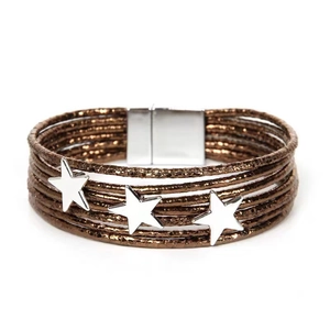 Bohemian multi-layer leather star wrap bracelet with silver magnetic buckle for women