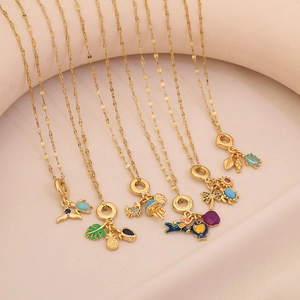 Ocean Theme Pendant Necklace Copper Stainless Steel With Sea Turtle Palm Tree Enamel Zircon Summer Beach Fashion Jewelry