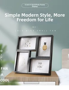 Detail of 4-opening black 6-inch wood photo frame set on a modern bedside table