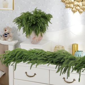 Macro detail of artificial Norfolk pine needles with realistic soft texture for decor