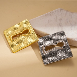 Minimalist hammered square keyhole brooches in gold and silver textured metal finish