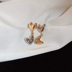 Heart Drop Earrings Alloy Two-Tone Gold Silver Color Polished Minimalist Elegant Jewelry For Women With Silver Earring Post