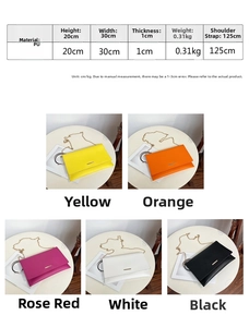 Detailed size guide and color options for stylish PU leather envelope chain bags