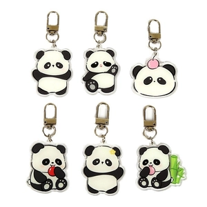 Set of 6 cute cartoon panda acrylic keychains with various bamboo and flower poses