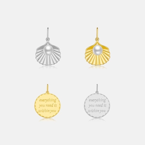 S925 sterling silver necklaces with shell pearl pendants and engraved round discs