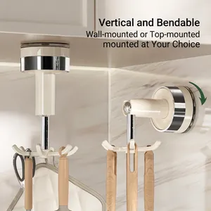 Rotating 6-claw suction wall hook in beige for versatile kitchen and bathroom storage