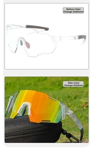 Détail des lunettes de cyclisme photochromiques montrant la transition vers les verres foncés