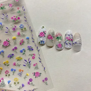 Floral embroidery style 5D nail art stickers with ultra-thin adhesive backing TO-693