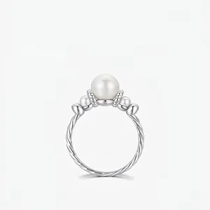 Vintage Artificial Pearl Ring 925 Sterling Silver Twisted Rope Design Elegant Jewelry For Women Fashion French Style Engagement Gift