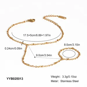 Détail du bracelet bague en acier inoxydable doré avec mesures de taille précises