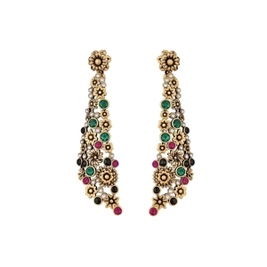 Orecchini vintage a fiore con gemme colorate e dettagliate incisioni in bronzo
